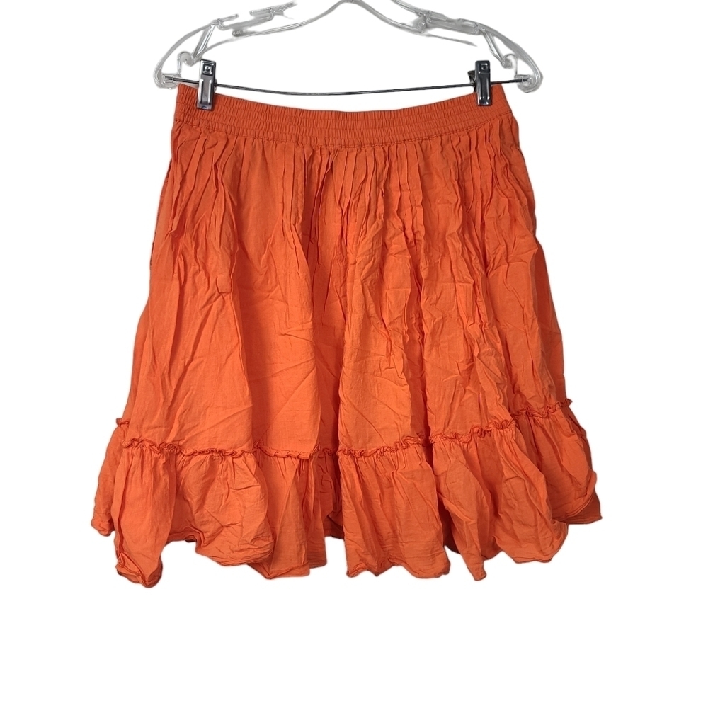Gap Tiered Pleated Orange Stretch Cotton Lined Skirt XS
